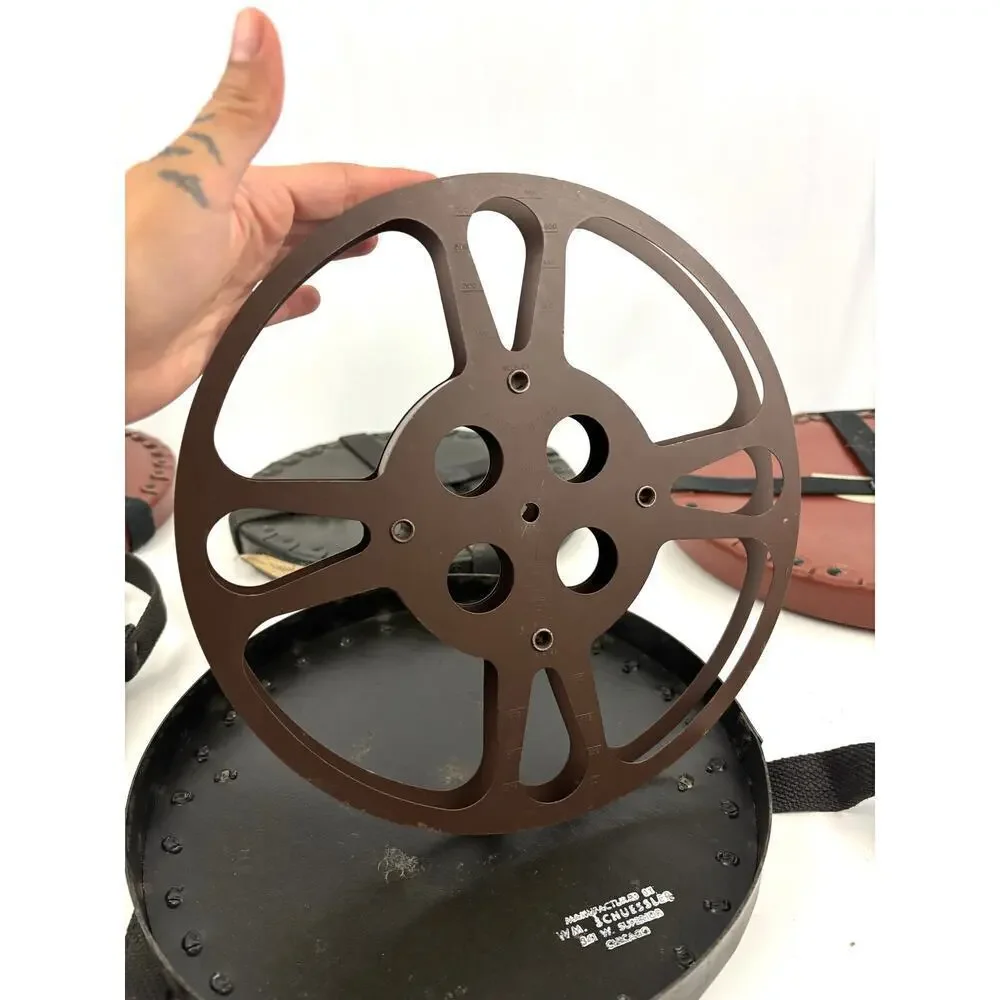 VTG Lot of 4 Round‎ Film Reel Shipping Box with Canvas Straps USA Empty